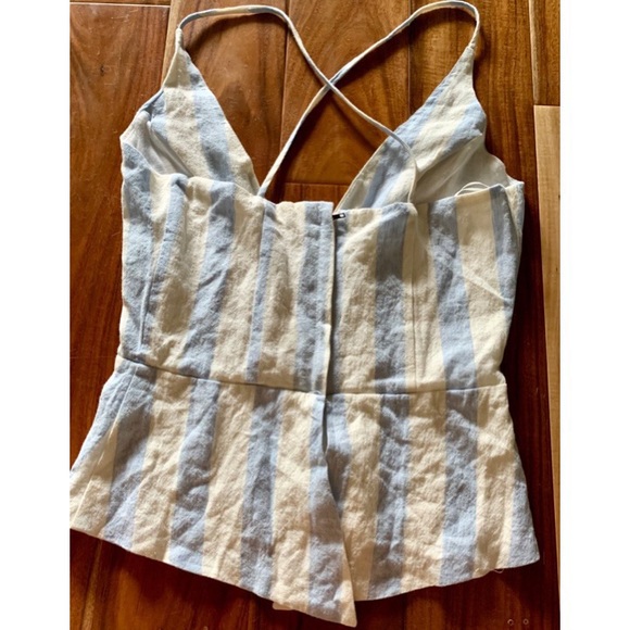 Olivaceous Plunge Neck Stripe Linen Peplum Top S - Picture 2 of 3